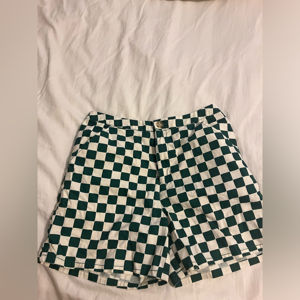 Wild Fable Womens Green White Checkered High Rise Retro Pockets Shorts Small